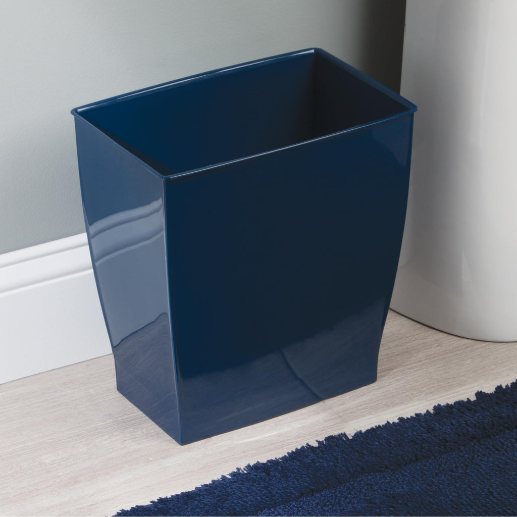iDesign Small Plastic Bathroom Trash Can, Navy Blue