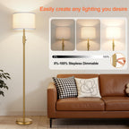 Yemela 【Upgraded】 Dimmable Gold Floor Lamps for Living Room, 9W LED Bulb Included, Modern Standing Lamp with White Lamp Shade, Tall Pole Light for Bedroom Reading Office Corner Nursery
