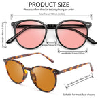 JFXQDR 2 Pack Indoor Fluorescent-41 Pink & Outdoor Fluorescent-60 Brown Round Tinted Blue Light Blocking Glasses for Migraine, Light Sensitivity, Photophobia & LED Gaming Computer Screen Glare RF6213