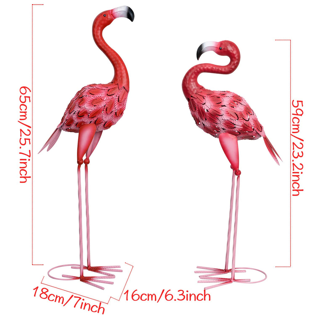 XONOR Metal Flamingo Garden Statues Red Flamingo Yard Art Outdoor Sculptures for Home Patio Lawn Backyard Décor, Set of 2