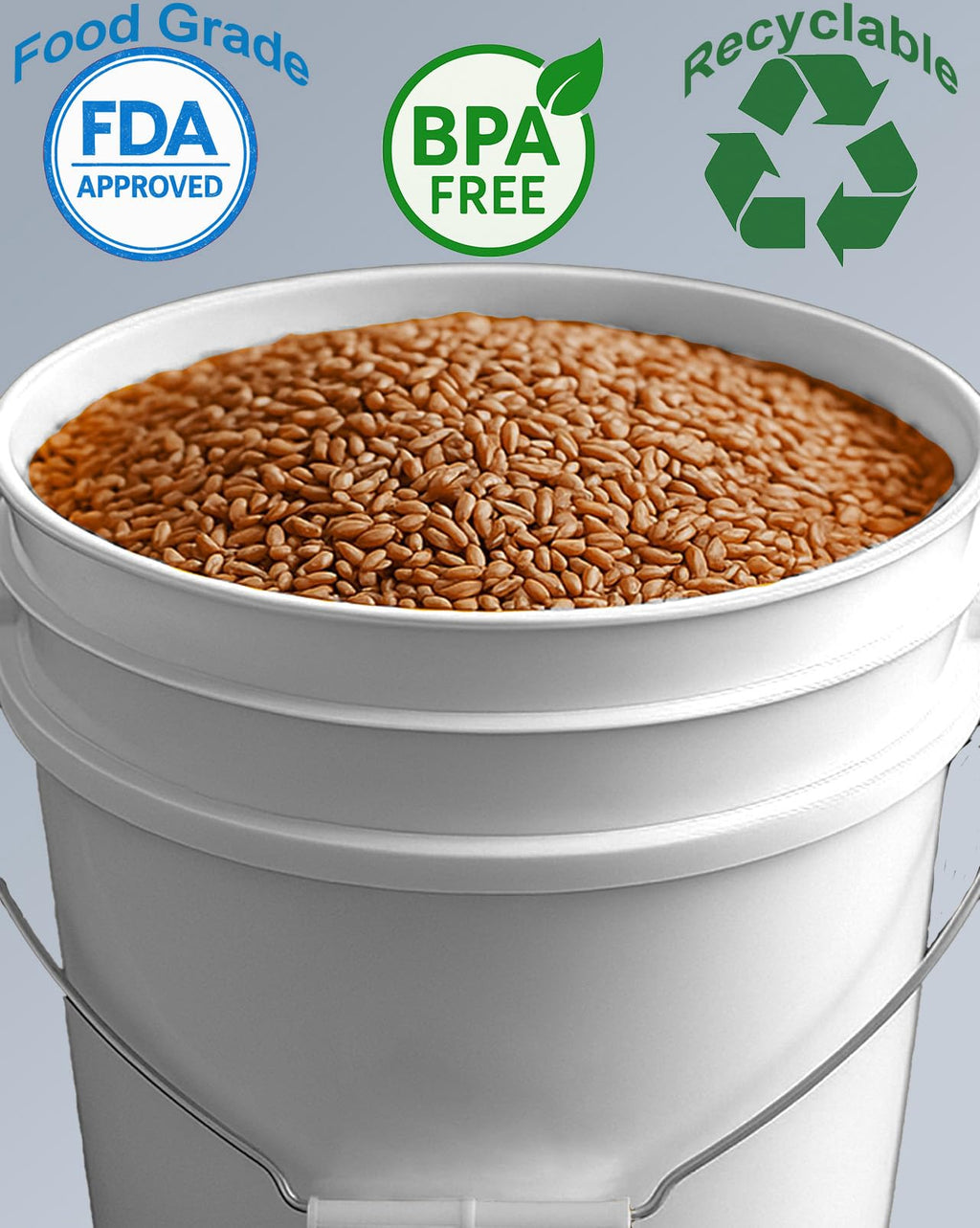 MKS Plastics 5-Gallon Bucket Only – No Lid Included, Made in USA, Food Grade BPA Free Plastic, Heavy Duty Multi-Use, Metal Handle with Grip, Stackable Storage – White, 6 Pack