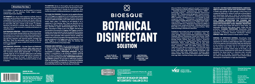 Bioesque Botanical Disinfectant Solution, Heavy Duty Broad-Spectrum Disinfectant, Kills 99.9% of Bacteria, Viruses*, Fungi, & Molds, 1 Gallon (Pack of 1)
