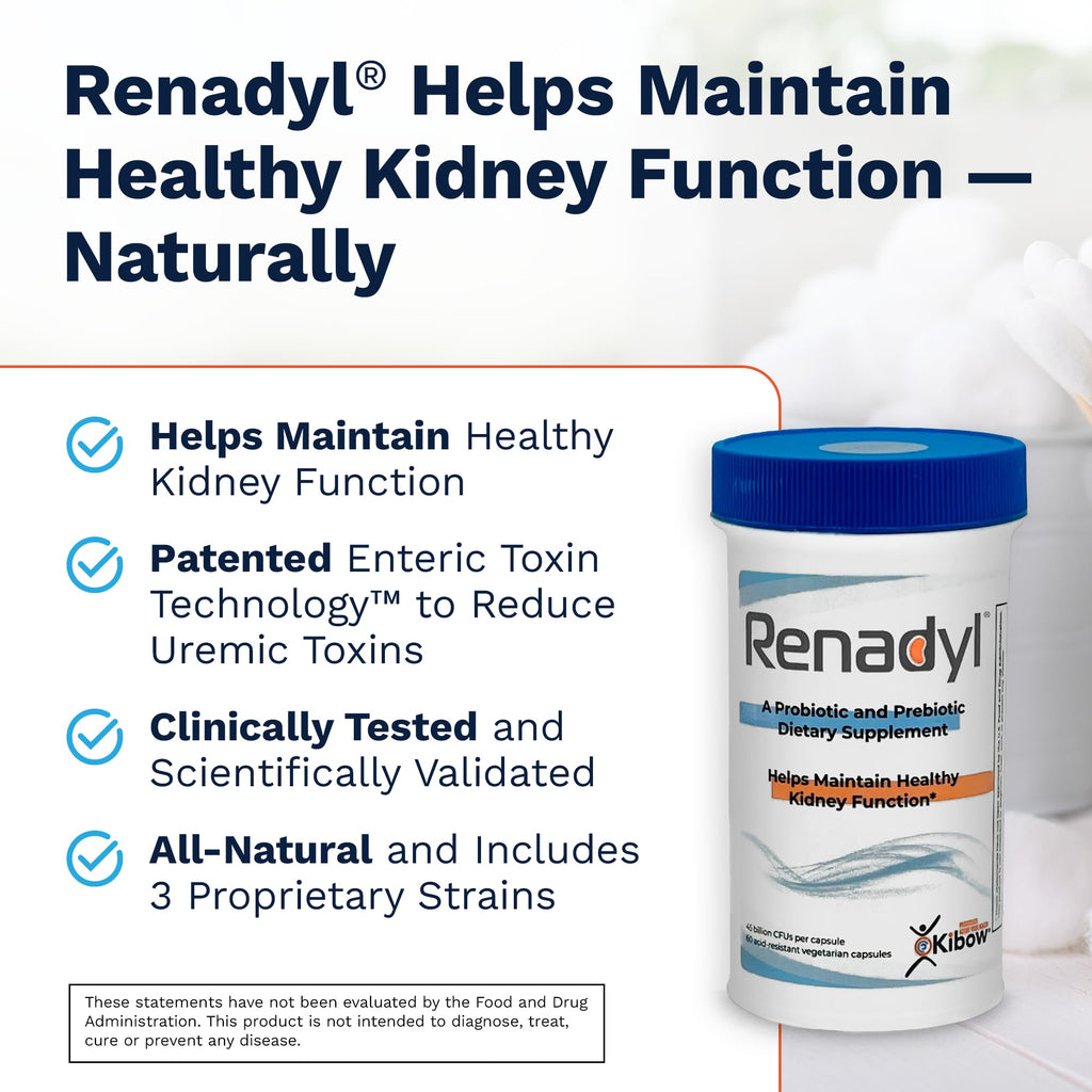 Renadyl Kidney Probiotic Supplement | Urea, Creatinine, & Uric Acid Support | 45 Billion CFUs | Clinically Tested, Non-GMO, & Made in USA, 60 Capsules (1 Bottle, 1 Month Supply)