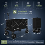 HIKEMOON 150L Collapsible Wagon Compact with Big Wheels, 420LBS Black
