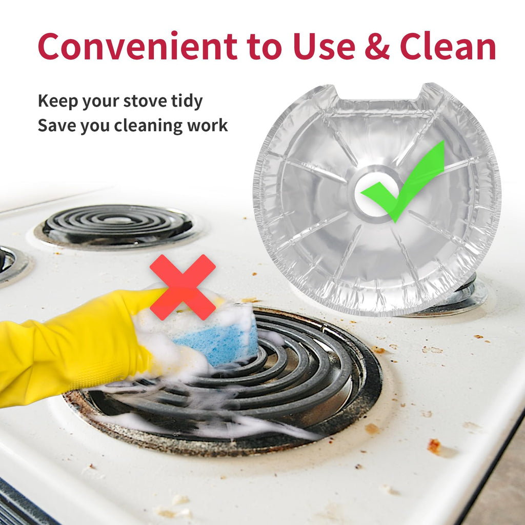 COZZIVITA Round Electric Stove Burner Covers - Thicker Aluminum Foil Burner Liners - Disposable Stove Top Protector, 100 Pack (50 * 6 Inch and 50 * 8 Inch)