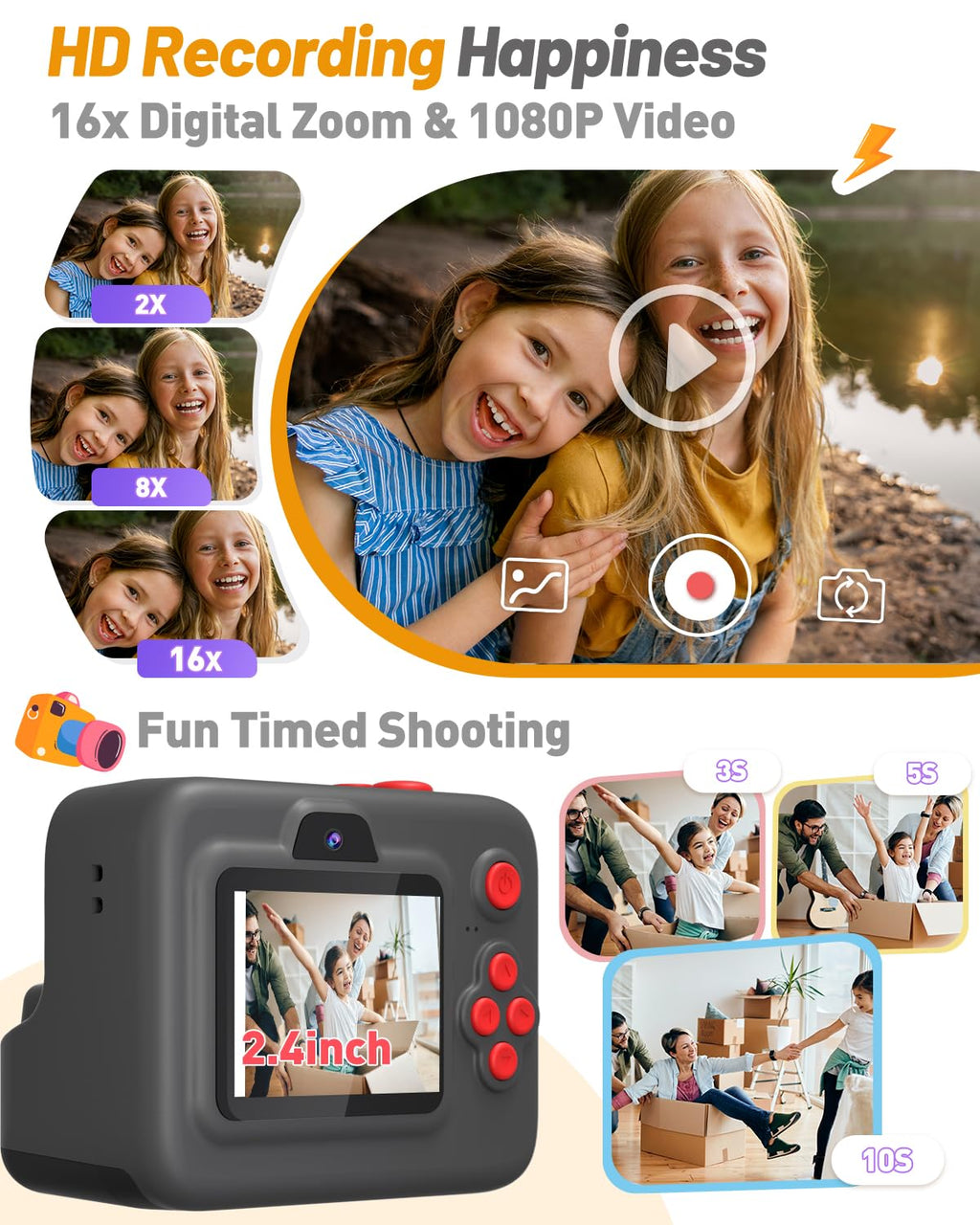 Yehtta Kids Camera Instant Print, Dual-Lens Selfie Camera for Kids, Black