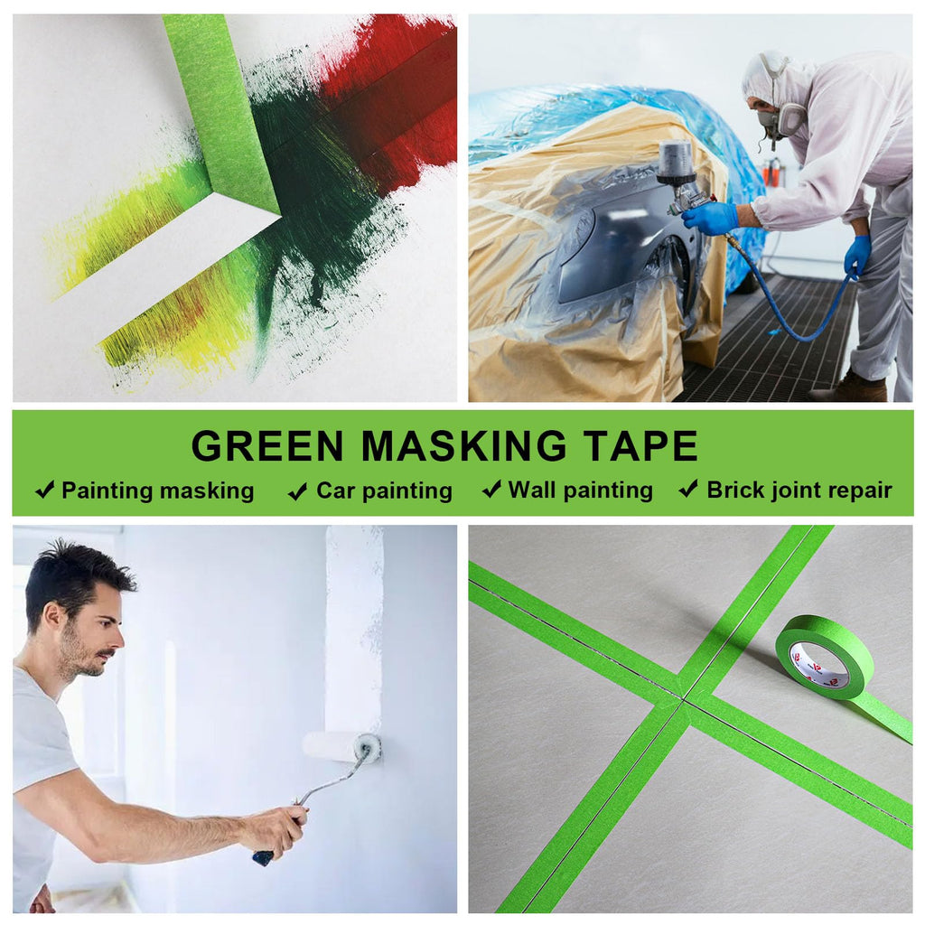 BOMEI PACK Painters Tape - Painting Tape for Car Paint Green - 1 inch x 60 Yards Paint Tape for Walls Painting, Automotive, Labeling, DIY Crafting, Decoration and School Projects, 6 Pack