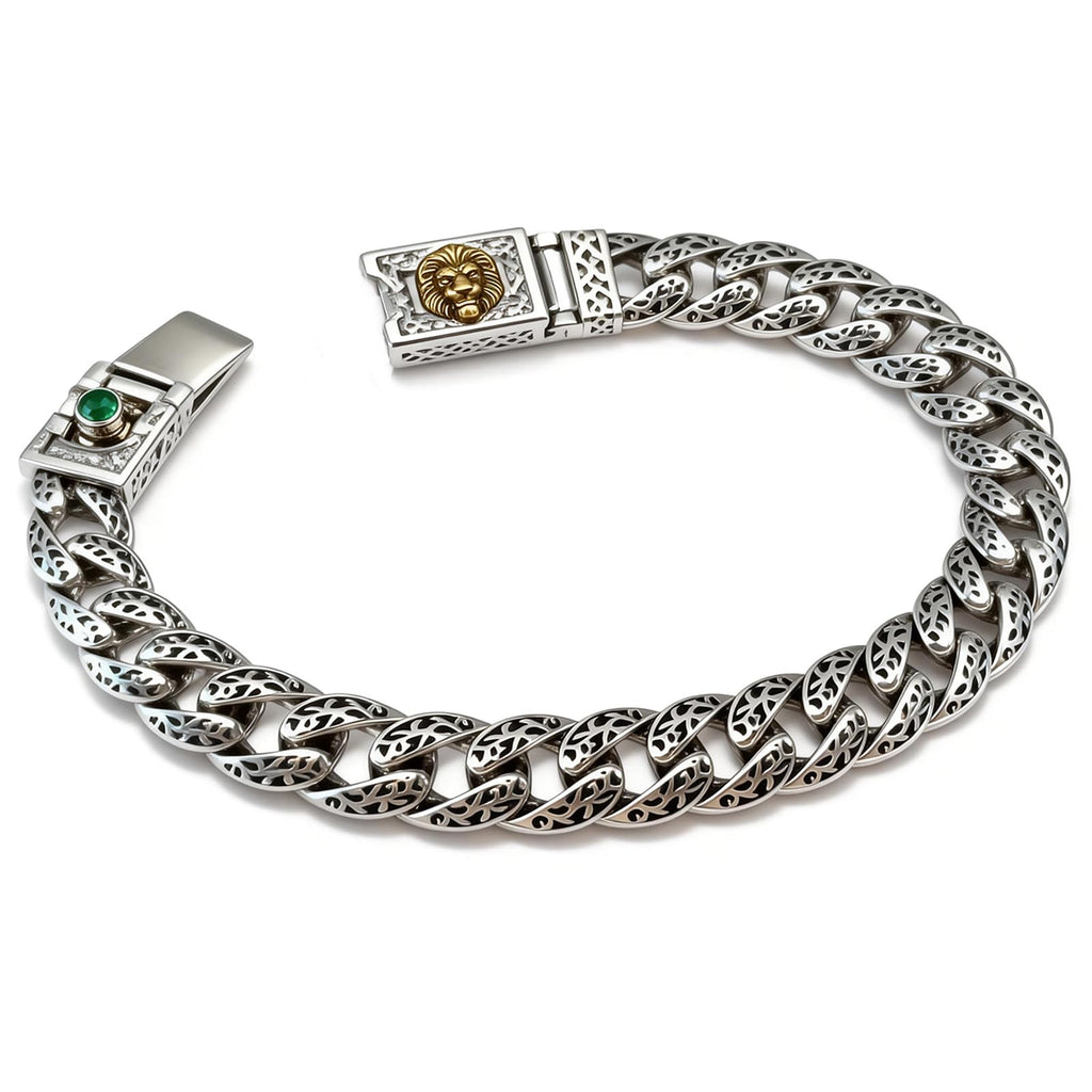 Italian Sterling Silver Men's Bracelets Jewelry，8.6" Lion