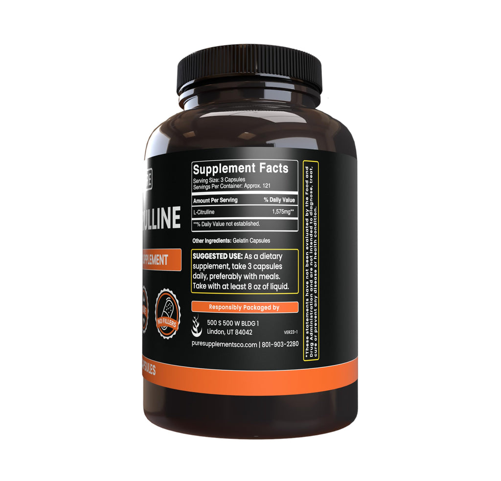 Pure Original Ingredients L-Citrulline (365 Capsules) No Magnesium Or Rice Fillers, Always Pure, Lab Verified