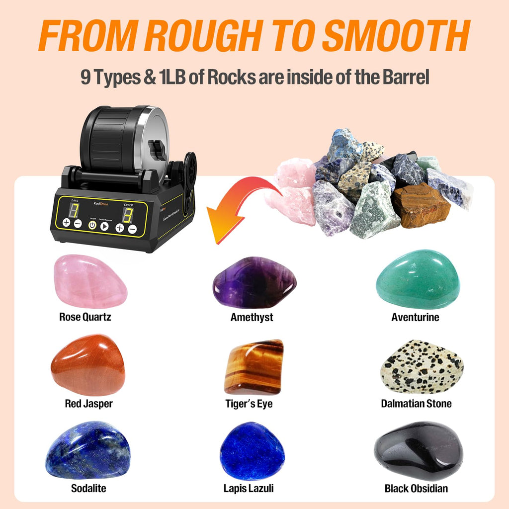 C1 Rock Tumbler Kit - Professional Large 2.5LB Capacity, Up to 5X More Noise Cancelling, Adjustable Timer & Speed with Full Accessories & Memory Function, Ideal for Adults Kids