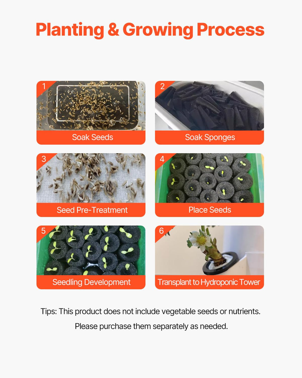VEVOR Hydroponic Growing System with Grow Light, 30 Pods Vertical 6 Tiers Hydroponic Tower, Home Hydronic Garden with Water Pump, Plants Germination Kit for Indoor Herbs, Fruits and Vegetables