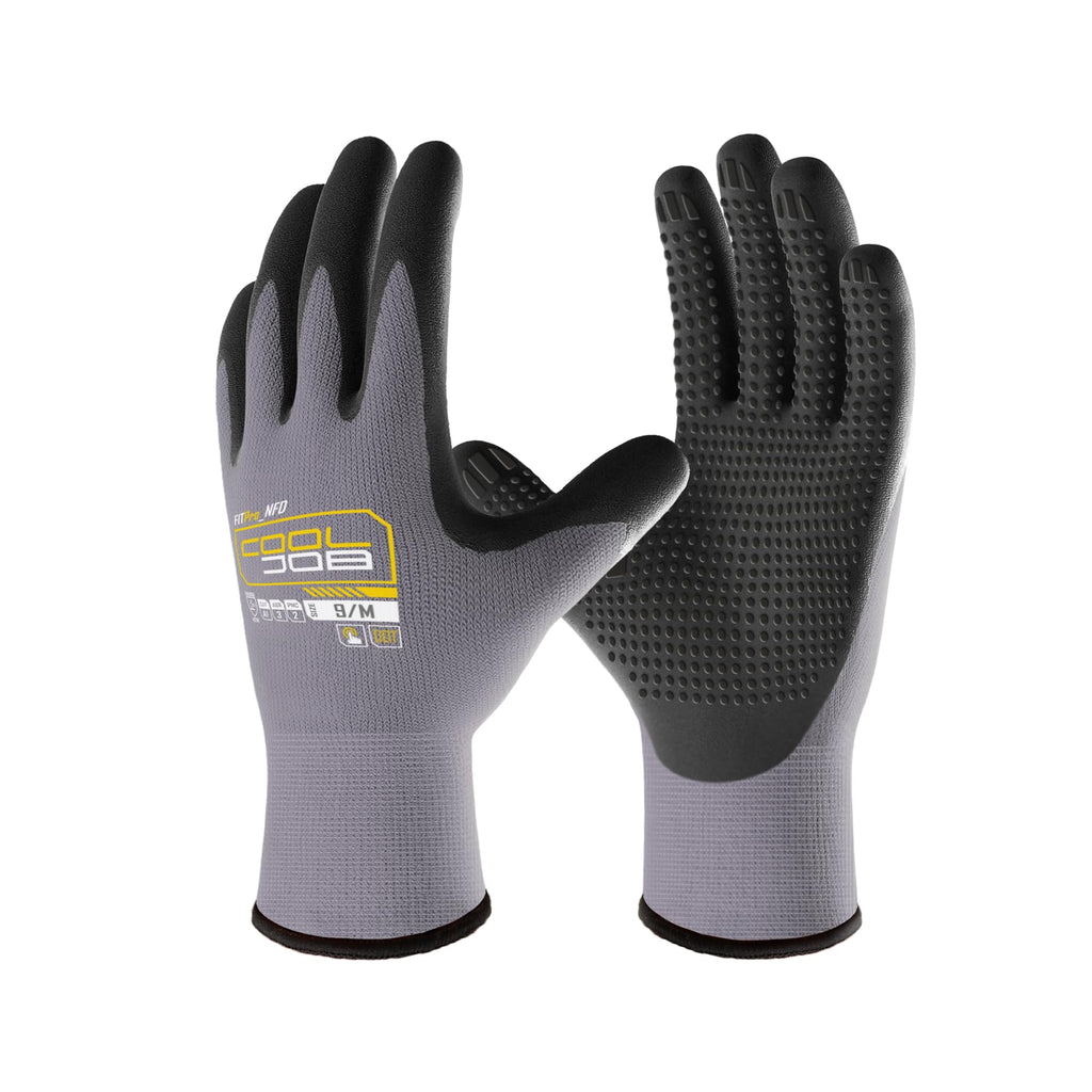 COOLJOB 12 Pairs Nitrile Rubber Coated Nylon Safety Work Gloves Pack Bulk, Dotted for Non-Slip Grip, Breathable Soft Seamless Knit Nitrile Dipped Gloves for Warehouse, Home Improvement, Yard, Small
