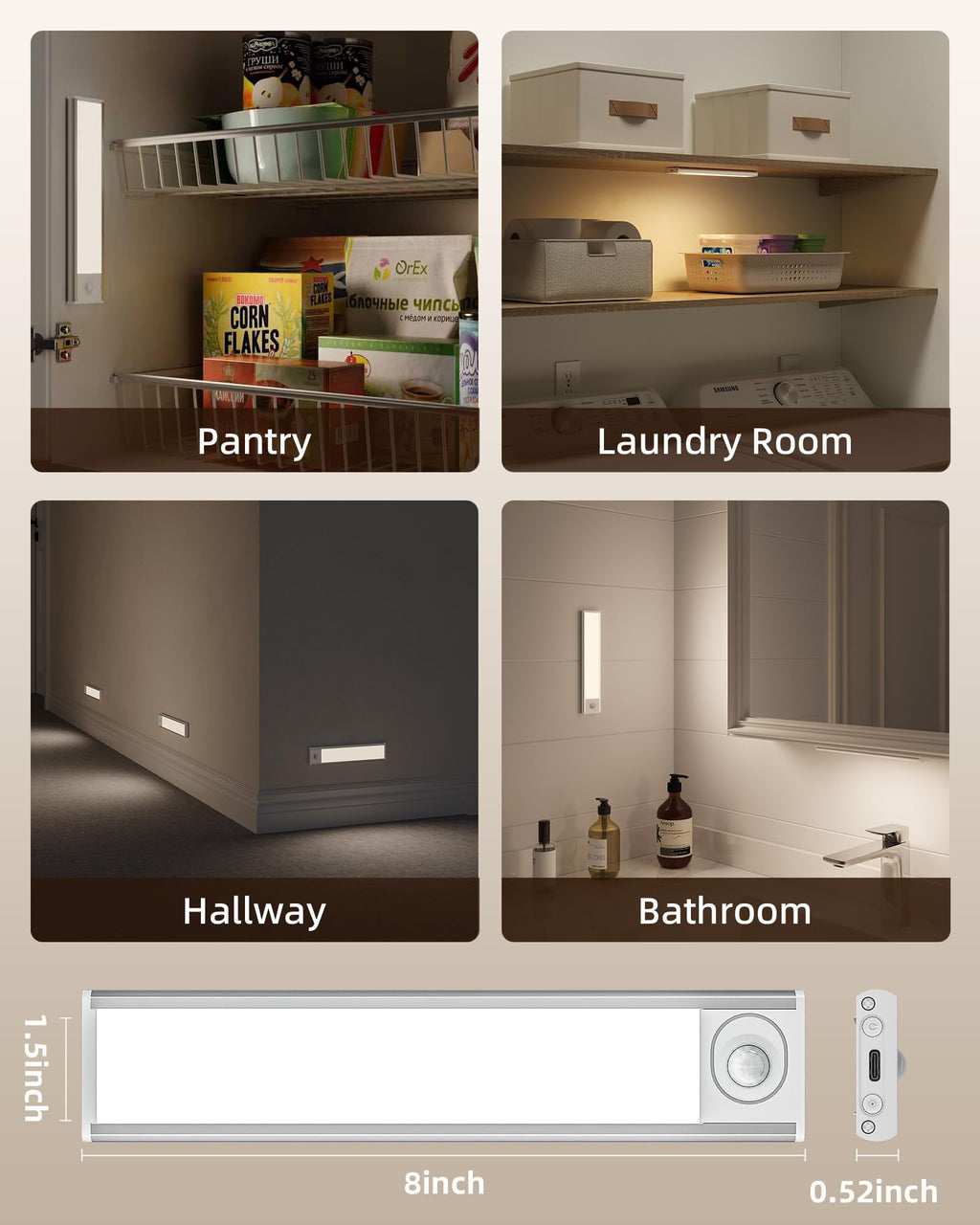 AMETHEUS 6-Pack Under Cabinet Lighting, 1800mAh Rechargeable Battery Motion Sensor Light Indoor, Dimmable & 3 Color Temps, Magnetic Closet Lights, Wireless Under Counter Lights for Kitchen (8inch)