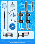 Pool Fence Hooks Adjustable, Heavy Duty Metal Hanger for Pool Equipment, Skimmers, Poles, Brushes, Vacuum Hose, Rust-resistant, no Drill, 2 Pack, Fits 0-10 cm Fences - Pool Accessories Storage