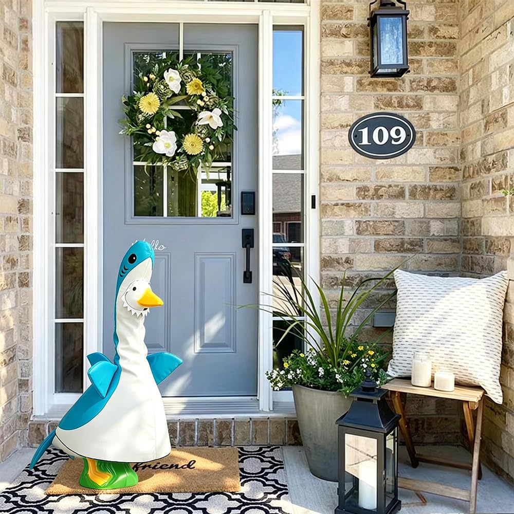ARGOOFG Summer Porch Goose Outfits for Large 23" H Statue Decor, Shark Blue