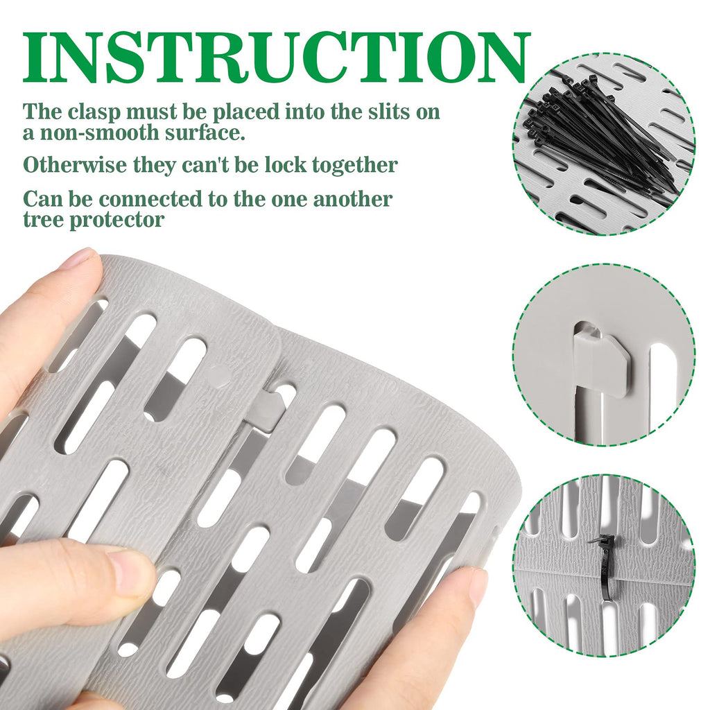 Boao 15 Pieces Plastic Tree Trunk Protector Trees Guard Bark Plant Protectors Locking Tree Guard with 100 Pieces Zip Ties for Protecting Trees from Trimmers and Small Animals(Grey)