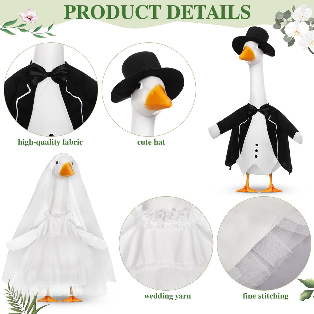 Geyoga 2 Sets Wedding Porch Goose Outfits for 23'' Goose Couple Bridegroom Suit Blazer Bride Wedding Dresses Couple Costume(Classic Style)