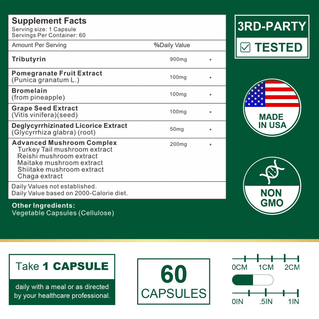 VITACRLLYNMN Tributyrin Supplement - Butyrate Precursor for Gut Barrier Support, Leaky Gut Support, Digestion 60 Count