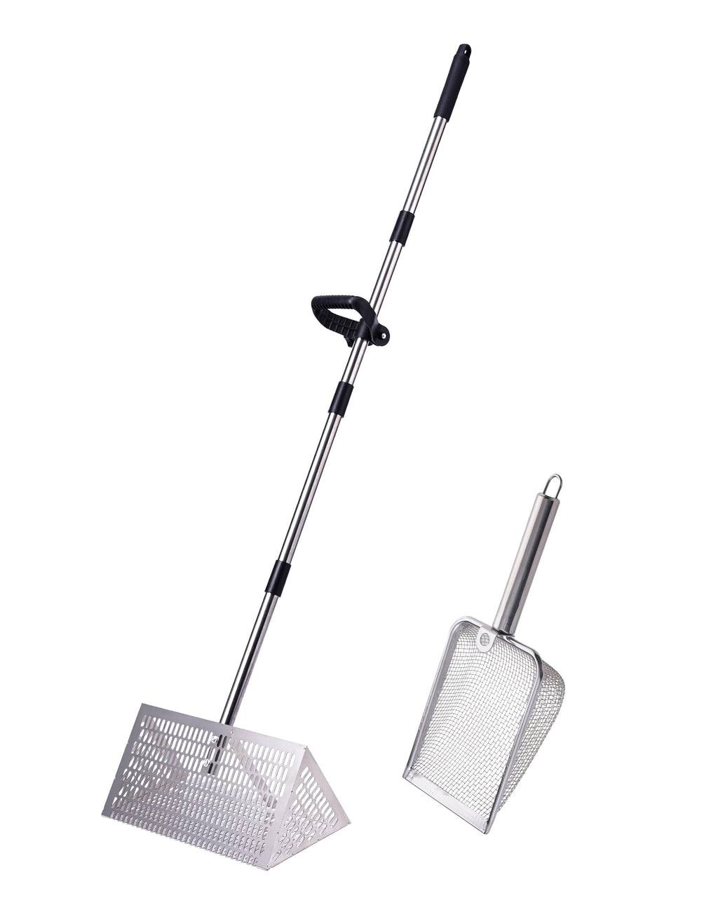 Sand Flea Rake 16" Wide - Detachable 54" Handle with Shark Tooth Screen - Stainless Steel Beach Rake for Fishing Bait, Shelling, Yard Cleaning - Saltwater Rust Proof & Portable
