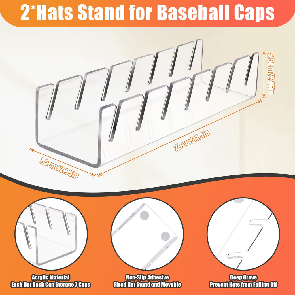 Hat Organizer for Baseball Caps Hat Rack Acrylic Hat Stand 2Pack No Install
