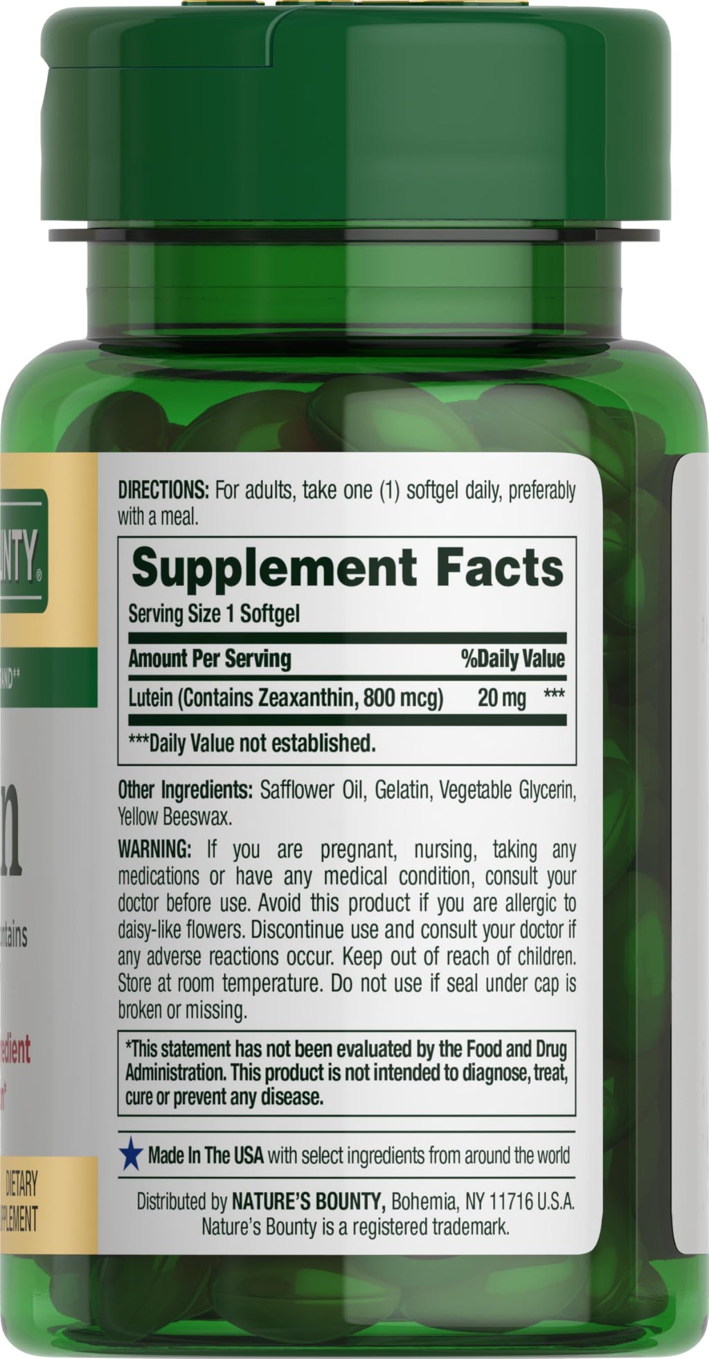 Nature's Bounty Lutein Pills, Eye Health Supplements and Vitamins, Support Vision Health, 20 mg, 40 Softgels (Pack of 2)