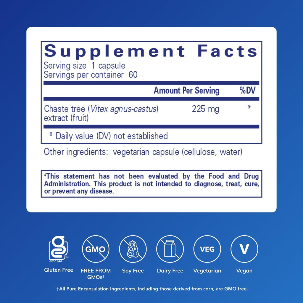 Pure Encapsulations Chaste Tree (Vitex) - Supports Menstrual Cycle Regularity - for Breast Comfort* - Women's Supplement - Hormonal Balance Support - Non-GMO & Vegan - 60 Capsules