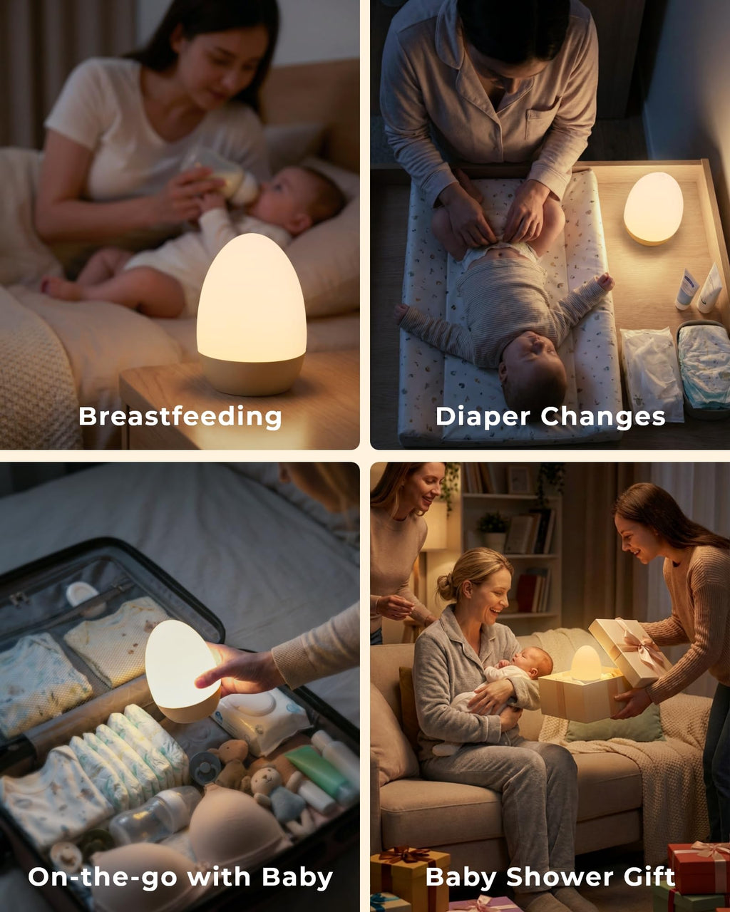 FULNIX Egg Light for Nursery, Eye-Caring Touch Control Rechargeable Baby Night Light with 17 Color Modes, Dimmable Night Feeding Egg Light for New Parents & Kids Bedroom