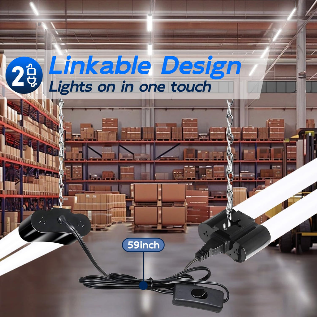 hykolity 2 Pack 4FT Linkable LED Shop Light for Garage, 6500lm, 4FT 60W Utility Light Fixture, 5000K Daylight LED Workbench Light with Plug, Hanging or Surface Mount, Black - ETL