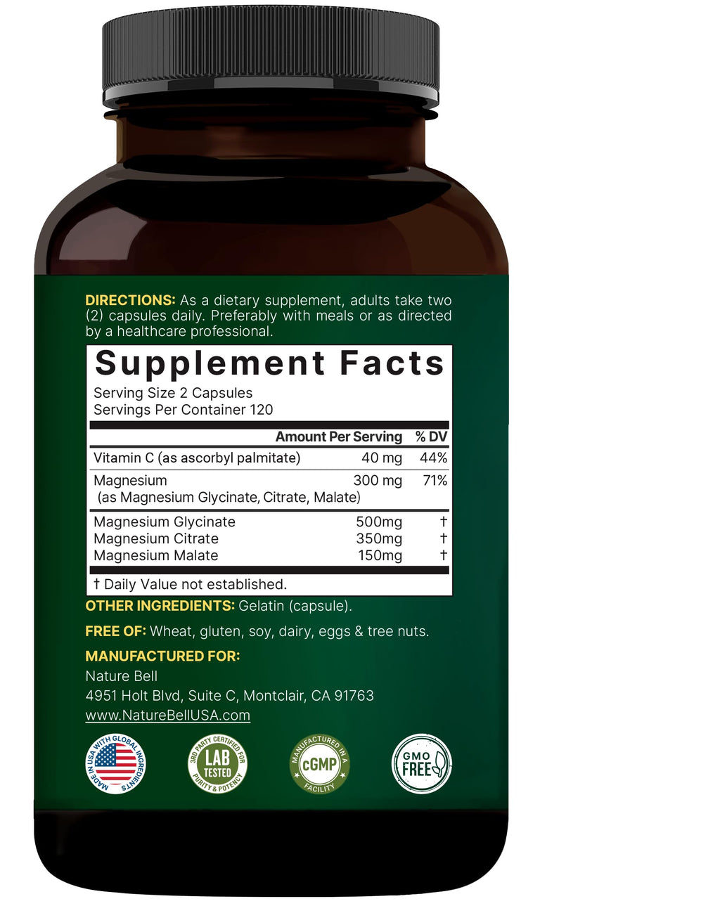 Magnesium Complex 1,000mg, 240 Capsules | Triple Magnesium Complex with Glycinate, Citrate, & Malate | Chelated & Purified for Better Absorption | Filler Free, Non-GMO