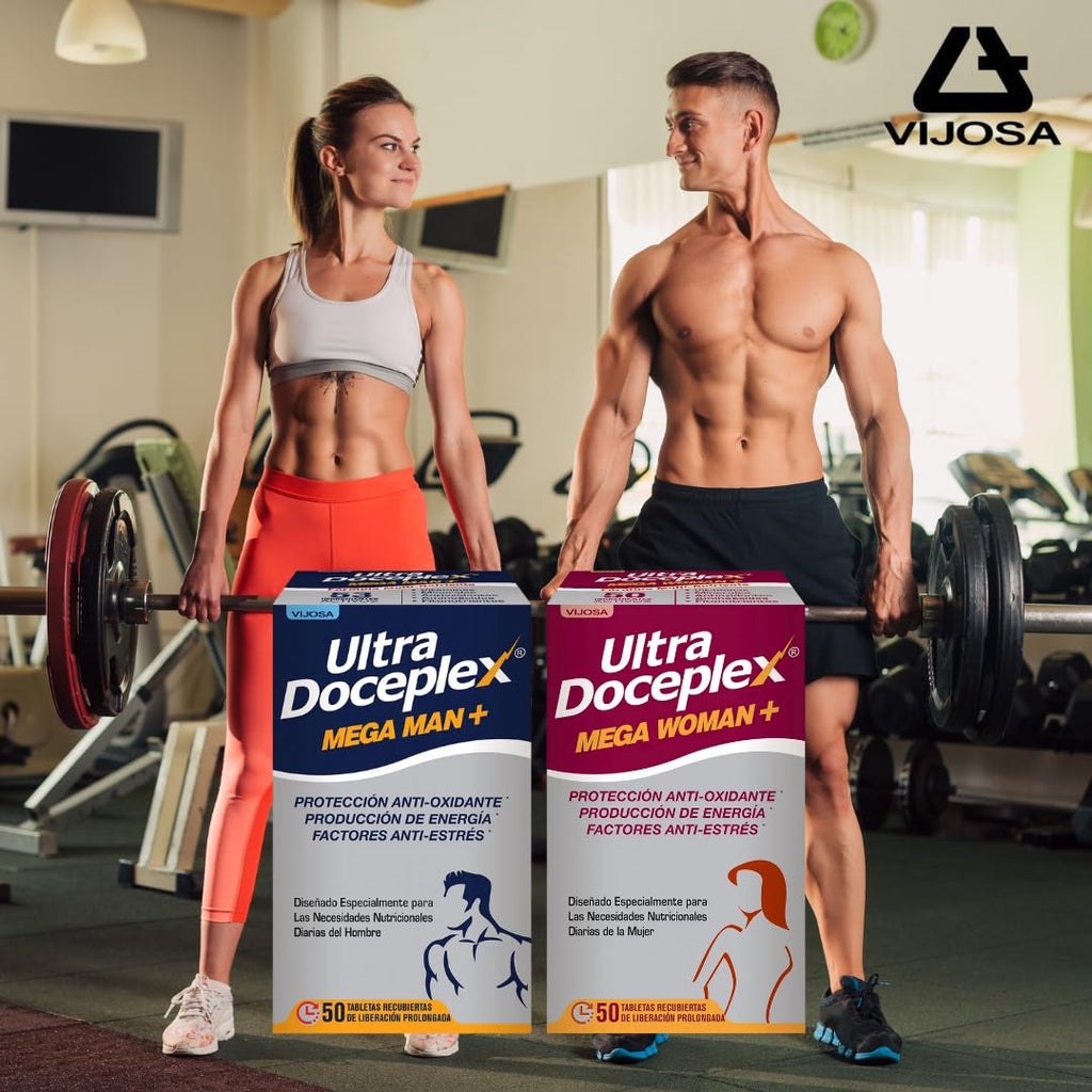 VIJOSA Ultra Doceplex Mega Man+ & Mega Woman+ – Antioxidant, Energy Boost, Stress Relief – 50 Prolonged-Release Tablets Each – Tailored Daily Nutrition for Men and Women