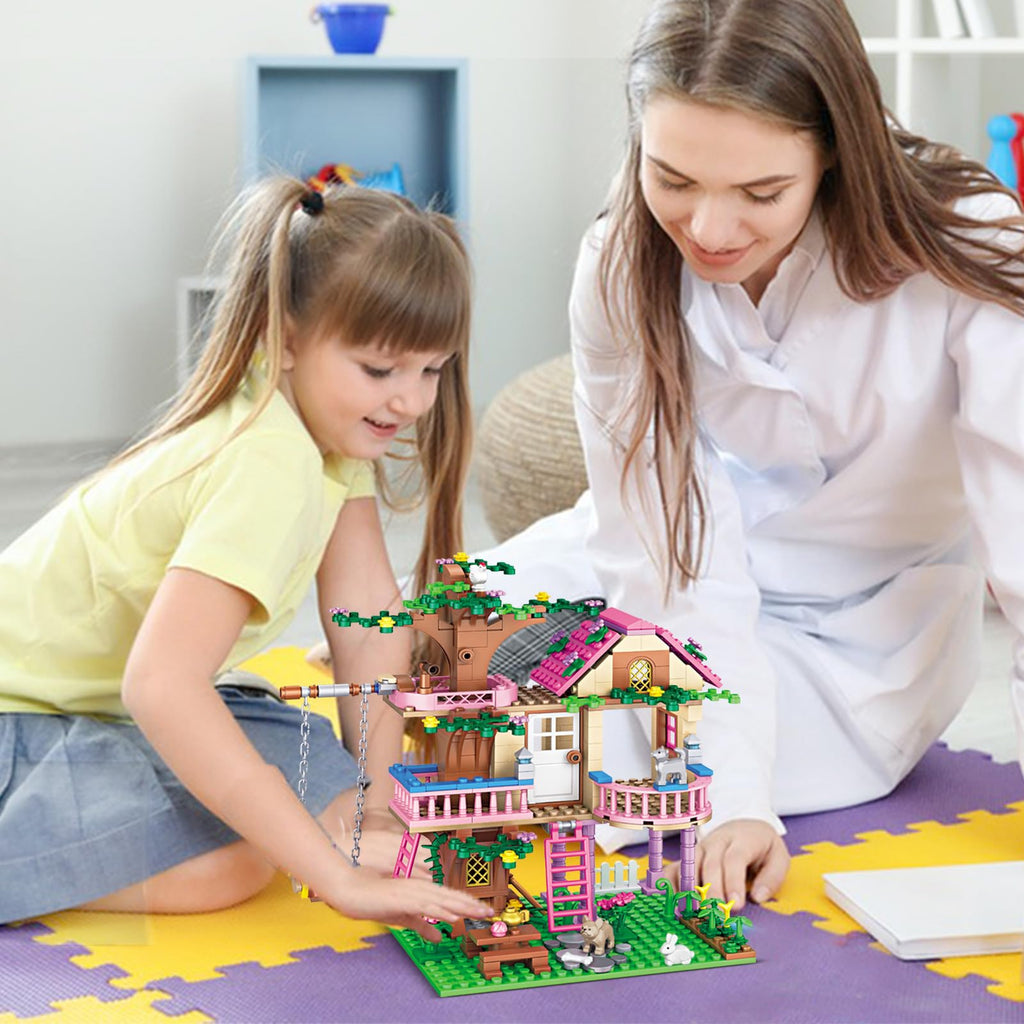 HSANHE Tree House Building Set Compatible with Friends, 504 PCS Forest House Building Kit Birthday Gift for Kids Girls Boys Age 6-12 Years（7652）