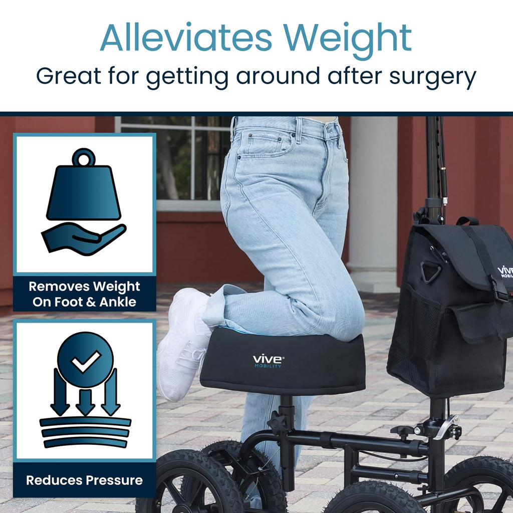 Vive Mobility Knee Walker Padded Gel Cover - Premium Comfort Gel Cushion, Accessory for Knee Scooters, Padded Accessories, Leg Cart Roller Improves Comfort During Injury, Fits Most Knee Trollys (Blue)