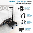 Gyykzz 2 Step Stool with Handle, Upgrade Heavy Duty Stepping Stool with 5 Legs, Step Stool for High Beds with Adjustable Handle and Non-Slip Platform for High Beds/Bathtub/Kitchen
