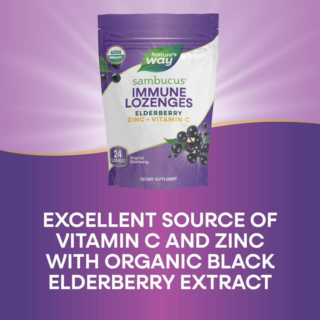Nature’s Way Sambucus Immune Lozenges – Immune Lozenges for On-the-Go Use*– Zinc, Vitamin C & Black Elderberry Extract – Vegan & Gluten-Free - Original Elderberry Flavor - 72 Count (72 Servings, 3 pk)