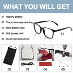 OCCI CHIARI XL Reading Glasses Men Large head Comfortable Readers 1.0 1.25 1.5 1.75 2.0 2.25 2.5 2.75 3.0 3.5 4.0 5.0 6.0(1.5x Black)