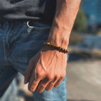 RANKEEF Tiger Eye Bracelet For Men 8MM Natural Stone Beads Bracelet Set Stretch Lava Rock Bracelets Adjustable Black Crystal Beaded Bracelet for Men Women Gifts