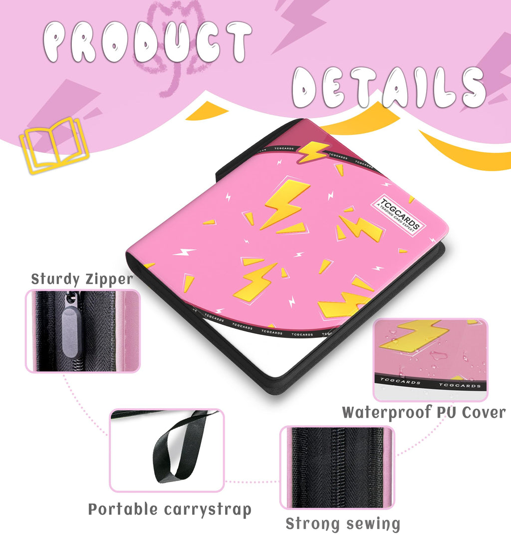 Trading Card Binder 9 Pocket,Card Binder 900 Pockets,Card Book Holder Cards with 50 Removable Sleeves,3-Ring Zip Design MTG/TCG/Sport Collectible Trading Card Albums Gifts for Boys and Girls (Pink)