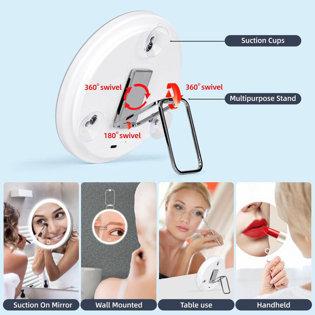 JJhxr 30X Magnifying Mirror with Lights, 6inch Makeup Magnified Mirror 30X Lighted Travel Magnification with 3 Suction Cups and 360° Adjustable Stand- Includes Tweezers & Scissors