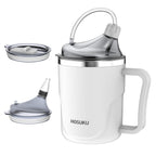 HOSUKU Spill-Proof Cup for Elderly, 13.5oz Stainless Steel Sippy Cup with Straw, Ideal for Seniors and Adults, Great for Water, Milk, and Soup (White), Health & Household Supplies