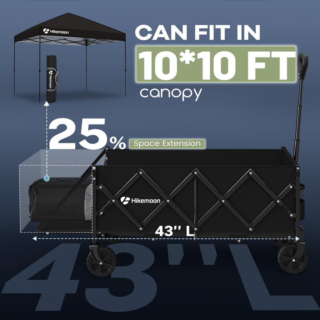 HIKEMOON 43'' Extra Long Folding Wagon with Extended Tailgate, Black