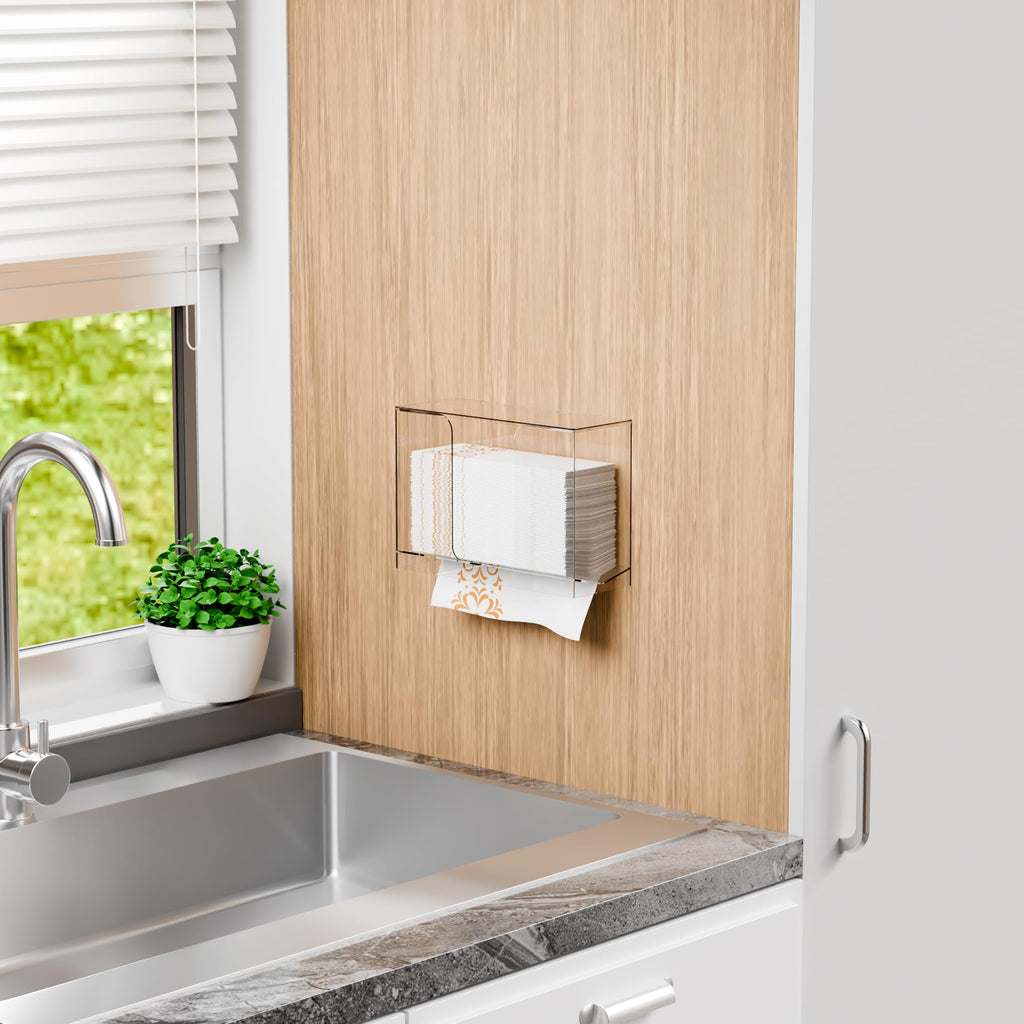 Cq Acrylic Wall Mount Multifold Paper Towel Dispenser & Box for Bathroom,Home -10.2x3.7x7.1 Inch - Clear Commercial Paper Towel Holder for Folded,Z Fold,C Fold,Trifold,Napkin,Hand Paper Towel