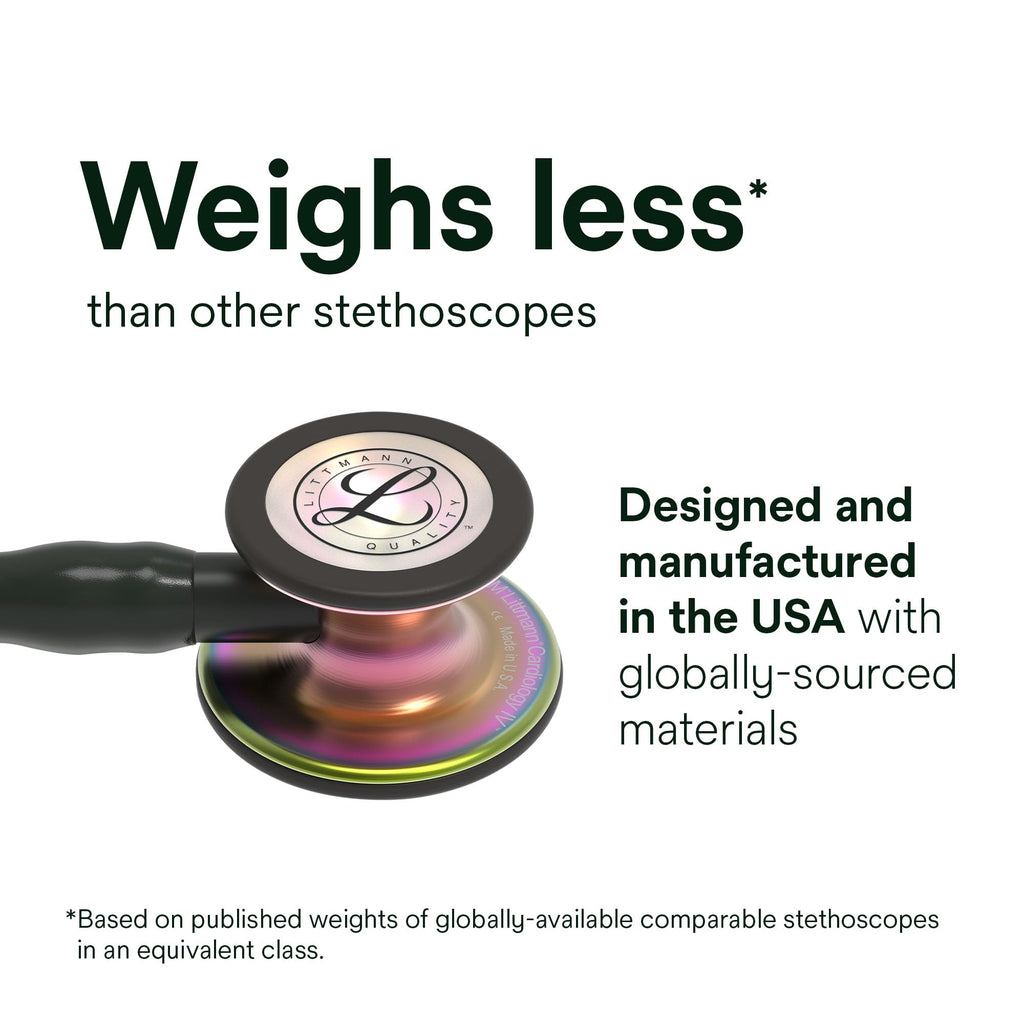 3M Littmann Cardiology IV Diagnostic Stethoscope, 6190, More Than 2X as Loud, Weighs Less, Stainless Steel Champagne-Finish Chestpiece and Stem, 27" Caribbean Blue Tube, Black Headset