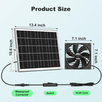 pqins 7.1" Large Solar Greenhouse Fan, 25W Solar Powered Vent Exhaust and Intake Chicken Coop Fan Outdoor Waterproof, 16.5 ft Cord, Strong Airflow for Shed Doghouse Cabin Ventilation Air Circulation