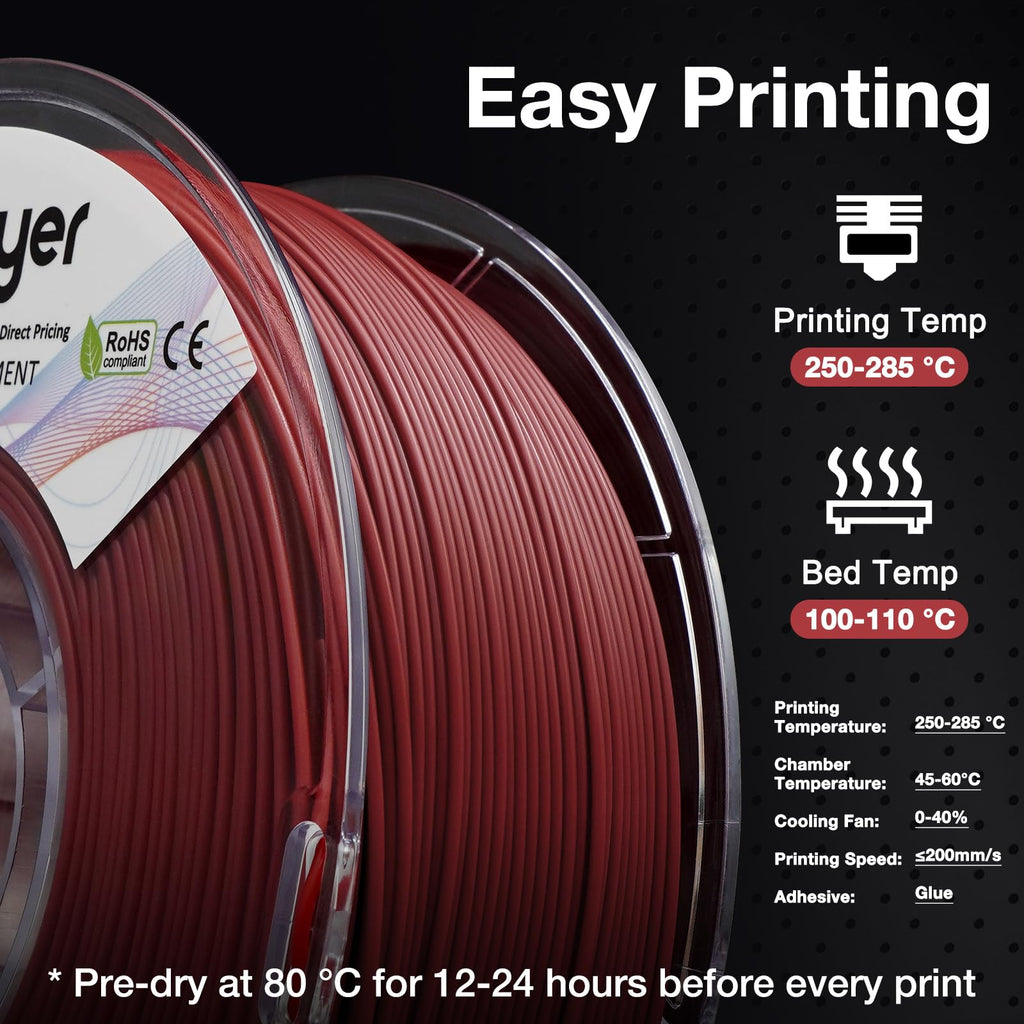 YXPOLYER Nylon Filament Red PA6 1kg 3D Printer Filament with Heat-Resistant AMS-Compatible Spool, 3D Printing Filament High-Speed Easy PA 1.75mm