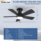 Dolavast Ceiling Fans with Lights, 36 Inch Low Profile Ceiling Fan with Light and Remote Control, Flush Mount, Reversible, 3CCT, Dimmable LED, Quiet, Black Ceiling Fan for Bedroom, Kitchen, Office