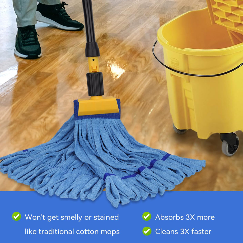 Heavy Duty Commercial Mop Head Replacement Microfiber Tube Mop Heads for Floor Cleaning: 3 Packs Looped End Wet Mop Head Refill for Home Commercial Industrial Use (Blue)