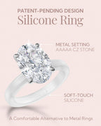 Rinfit Thin Silicone Ring with CZ, Gift Box - Frosted Clear/Oval, Size 7