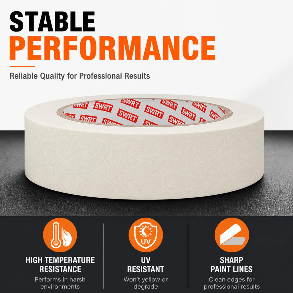 SWRT Masking Tape 2Inch x 55Yards，Adhesive Painting Tape Bulk for General Purpose Beige White Color for Painting, Crafting, School Stationery, Arts, Home Use etc