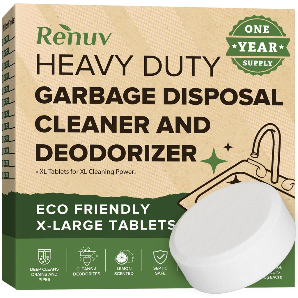 Renuv Garbage Disposal Cleaner + Dishwasher Cleaner - Heavy Duty Kitchen Appliance Deep Cleaning, Descaling and Deodorizing, (12 Tablets of each)