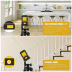 Laser Level with Tripod, 100 feet Green Cross Line Self Rotary Leveling Laser Level, Vertical and Horizontal Line, Rotatable 360 Degree, Manual Self leveling and Pulse Mode,IP54 Waterproof & Battery